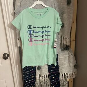 Champion Light Green Tee with Colorful Logo